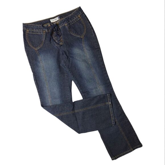 VTG 90s Rare Jordache Dark Wash Lo-Rise Lace Up Flare Jeans Size 11/12 - Picture 2 of 14